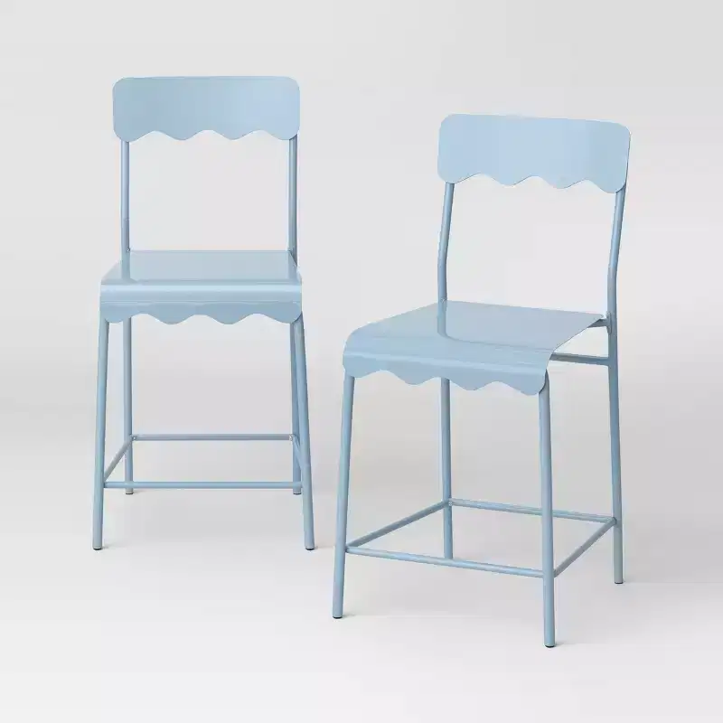 24 Wavy Metal Counter Height Barstool with Footrest