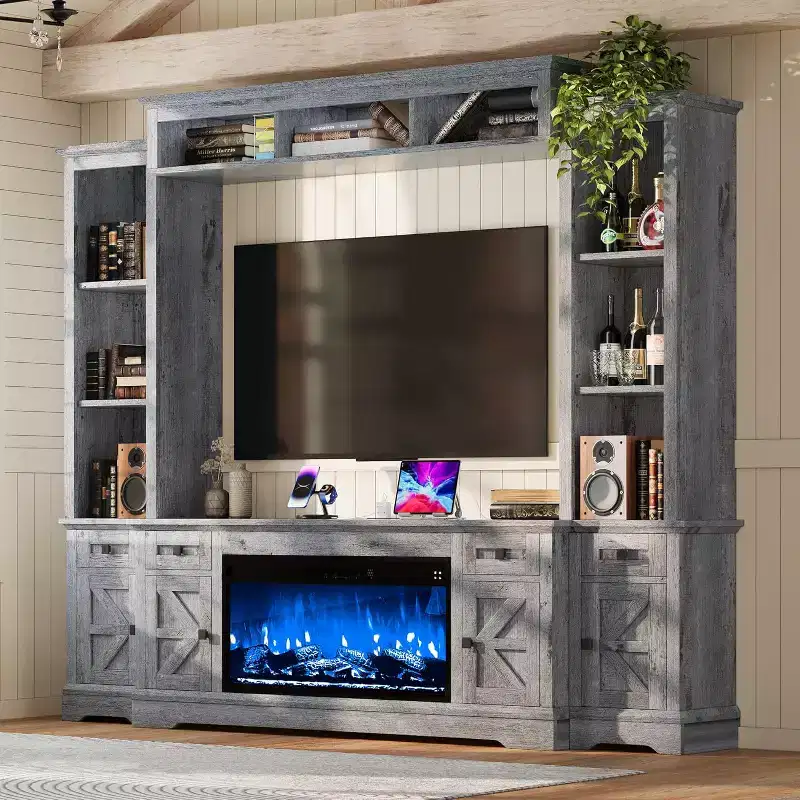 AMERLIFE Farmhouse Entertainment Center with Fireplace