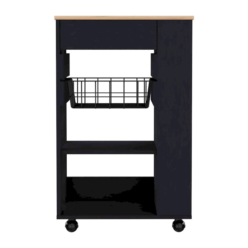 Kitchen Cart, One Drawer, Two Open Shelves, Four Casters -White / Light Oak