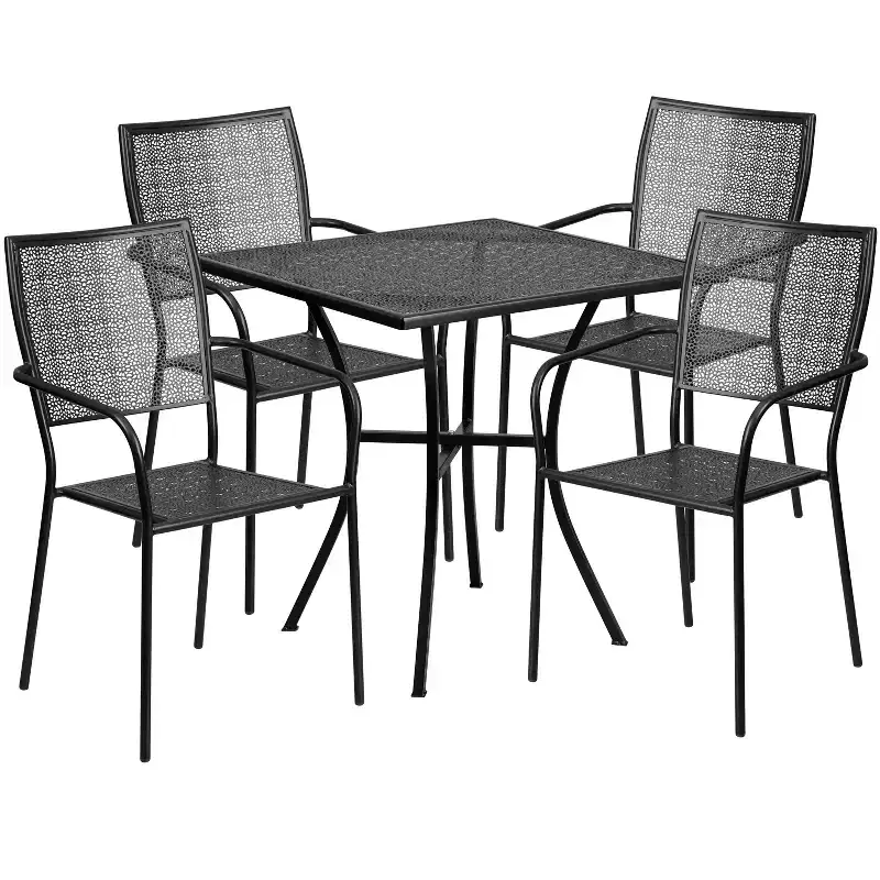Flash Furniture Oia Commercial Grade 28 Square Indoor-Outdoor Steel Patio Table Set with 4 Square Back Chairs