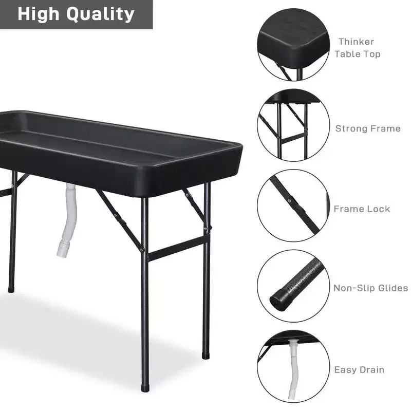 Karl Home Portable Party 4 FT. Folding Ice Cooler Table with Removable Matching Skirt and Drain Hose