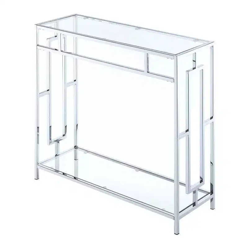 Town Square Chrome Hall Table Chrome - Breighton Home: Modern Glass Shelf, Silver Metal Frame