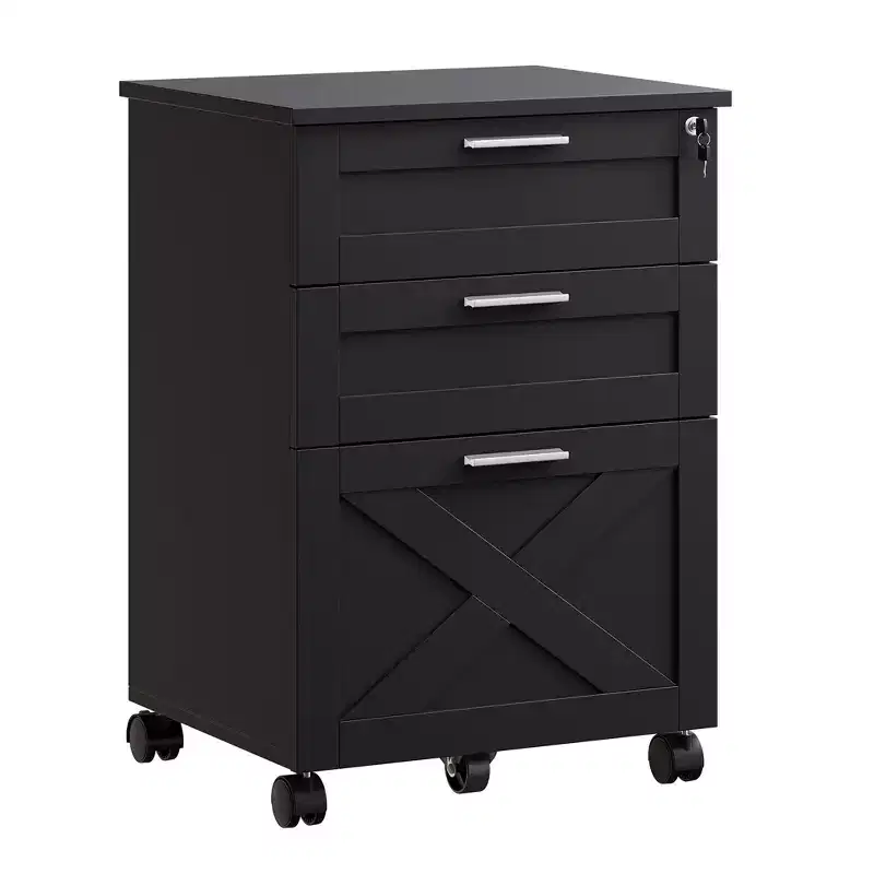 3-Drawer File Dresser Cabinet with Lock, Mobile Under Desk Filing Cabinet for Home Office