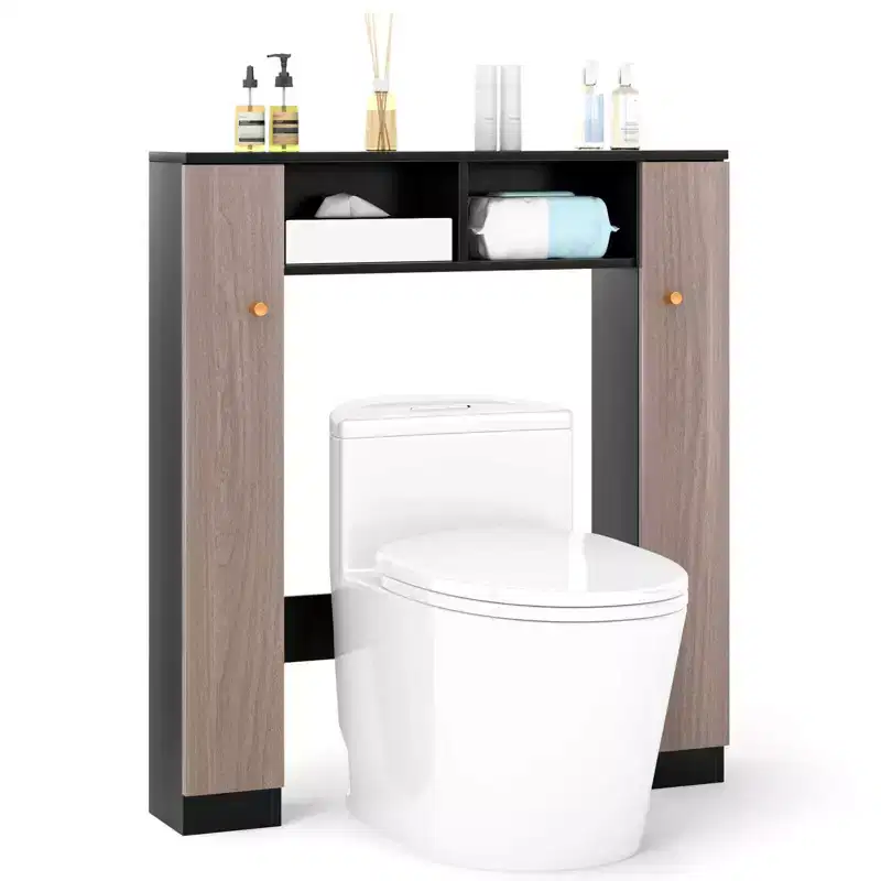 Over The Toilet Storage Cabinet Double Door Bathroom Toilet Storage Organizer Natural/White