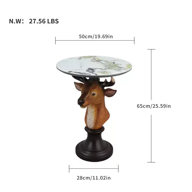 Deer Head Accent Table, Animal Statue End Table for Living Room Home Decor