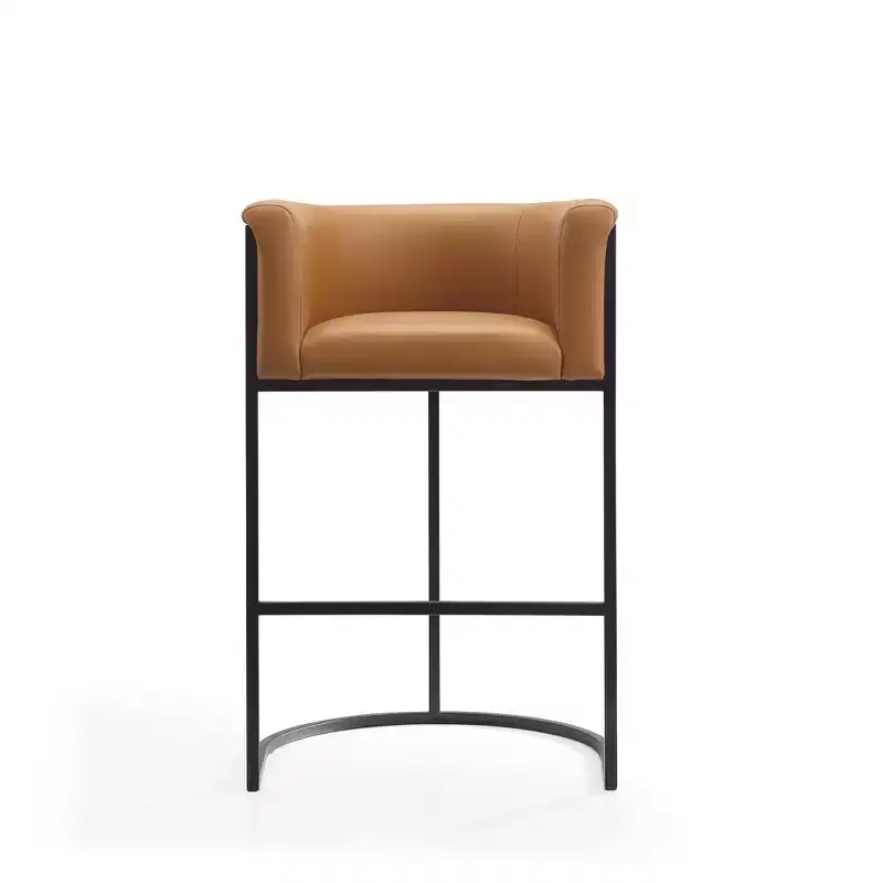 Mid-Century Modern Upholstered Metal Barstool Faux Leather 29.5