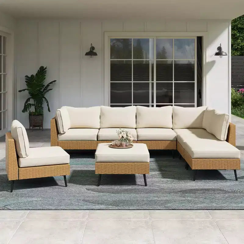 LAUSAINT HOME 8-Piece Wicker Sectional Sofa All Weather Patio Furniture Set for Garden, Backyard