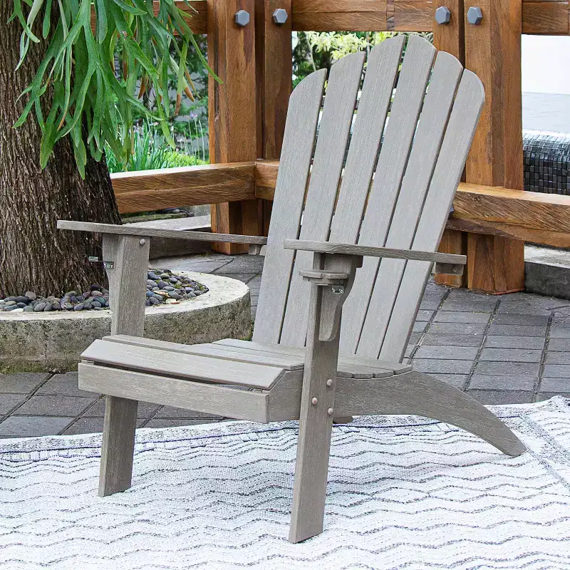 Sonoma Lane Channing Teak Outdoor Adirondack Chair Weathered Gray with Cup Holder – Weather-Resistant
