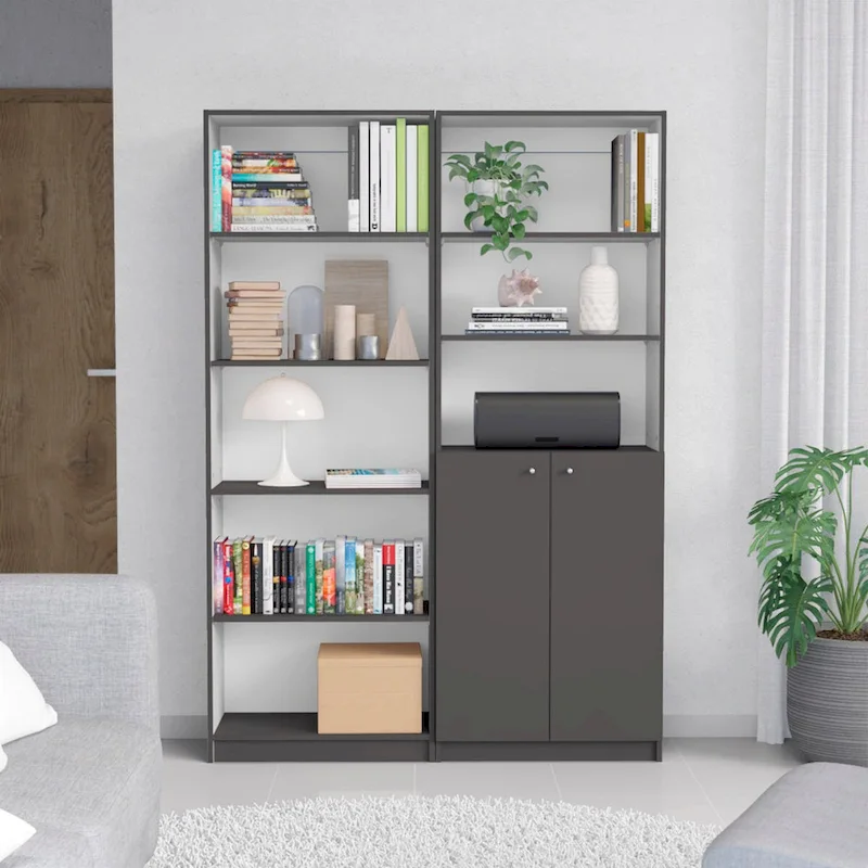 Kenyon Tall 5-Shelf and Cabinet Bookcase Set of 2 - N/A