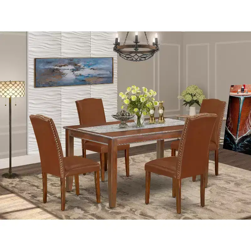 HomeStock 5 Piece Dining Table Set Brown Parsons Kitchen Table