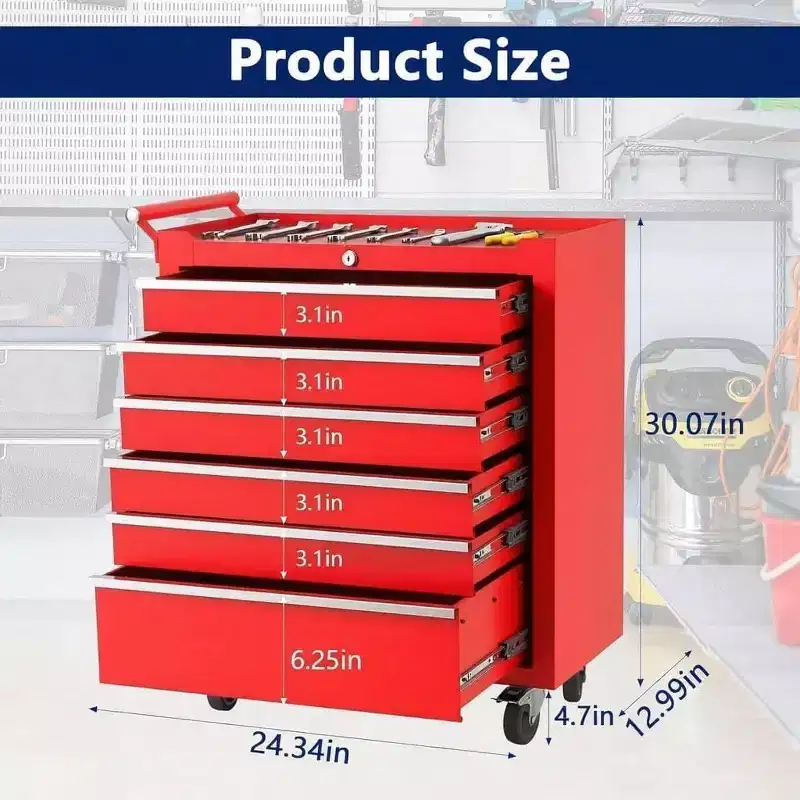 6-Drawer Tool Chest, Rolling Tool Box with Wheels and Lock System, Portable Storage Rolling Tool Chest for Warehouse, Workshop & Repair Shop