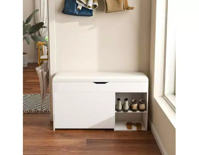 Bench with Shoe CabinetAdjustable 3-Layer Flip Drawers, Hidden Cabinet, Space-Saving, Triple Storage, Modern Design for Hallway and Living Room