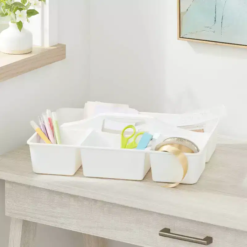 Divided Caddy Organizer White Polypropylene Utility Storage