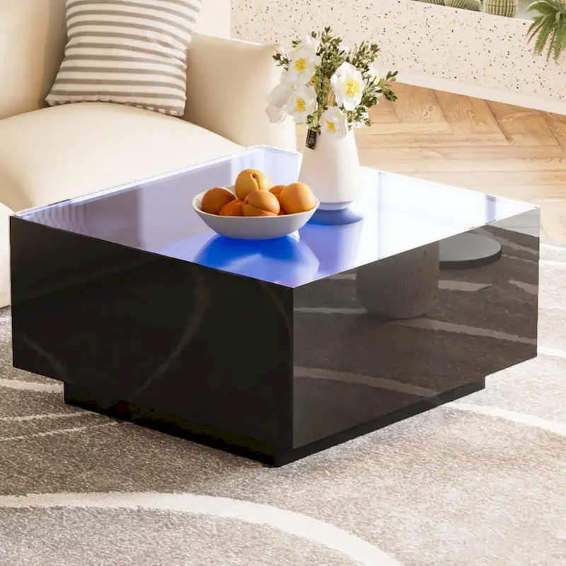 LED Coffee Table with Frosted Tempered Glass Top