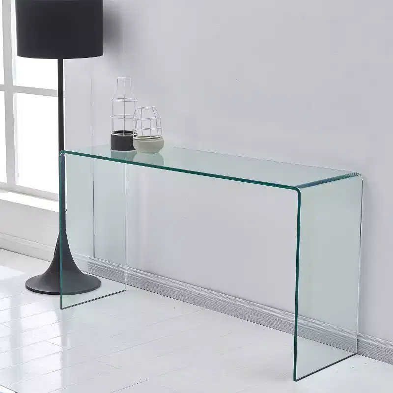 Tempered Glass Console Table with Rounded Edges, Modern Entryway Table for Hallway and Living Room