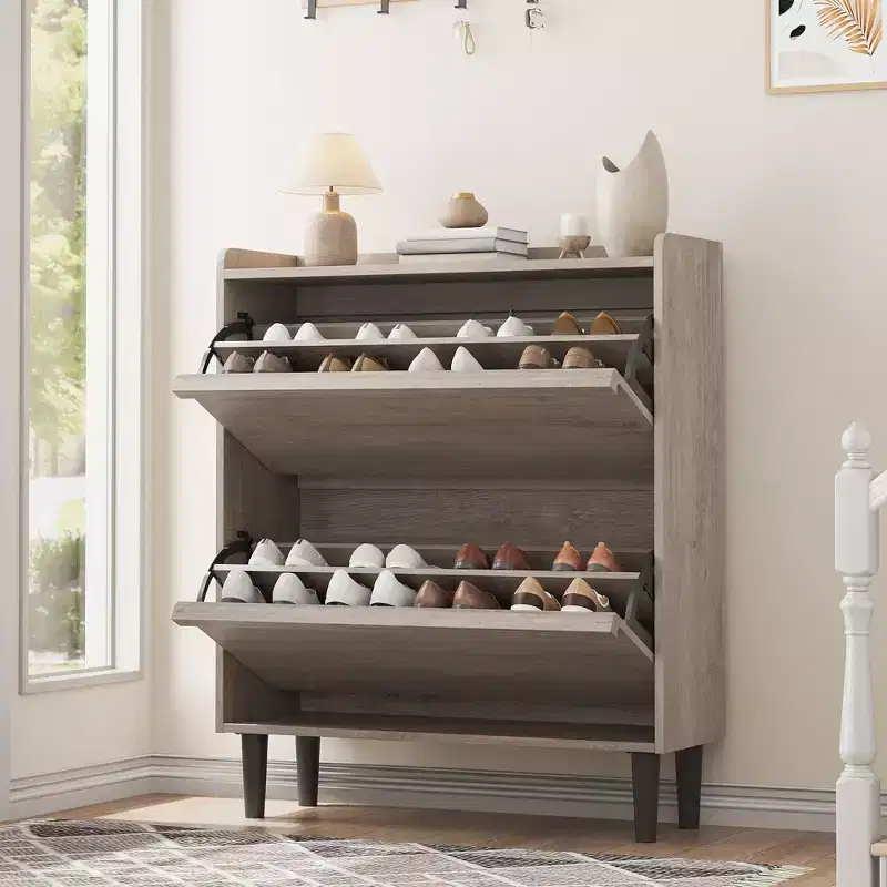 Acekool Wooden Shoe Cabinet, Flip Drawers, Adjustable Shelves, Space-Saving Hidden Shoe Organizer for Entryway, Hallway