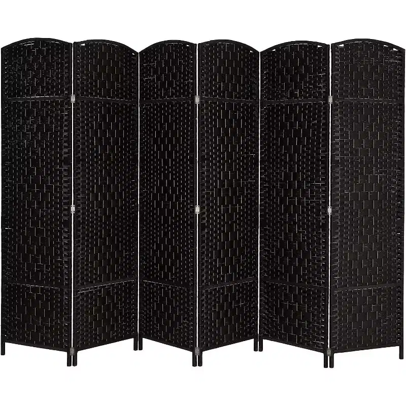 6-Panels Tall Rattan Room Divider, 6 FT Folding Privacy Screen, Indoor Partition Wall Dividers, Space Separator
