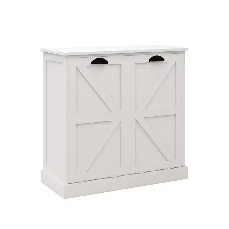 sumyeg Tilt-Out Laundry Hamper Cabinet with Two Sorting Compartments and Top Shelf Organizer
