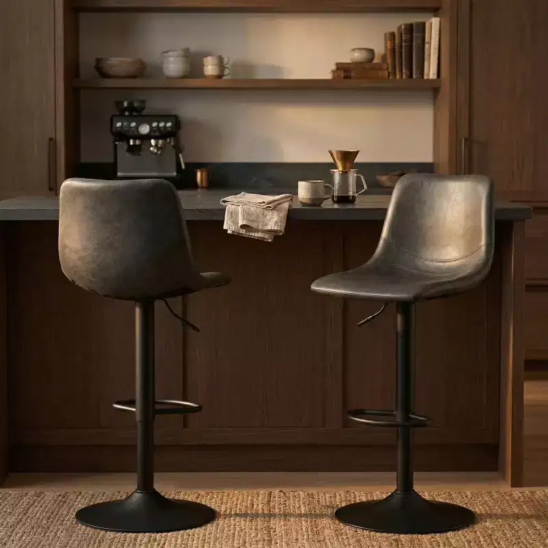 Adjustable Swivel Bar Stool Set of 2 Faux Leather Footrest Counter Height Kitchen