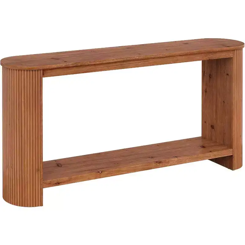 63 Long Solid Wood Console Table, Farmhouse 2-Tier Narrow Sofa Entryway Table for Living Room, Hallway, Easy Assembly