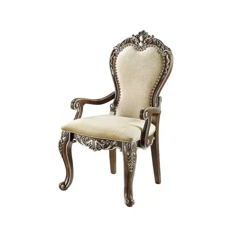 24"Dining Chair Antique Brown -: Gray Chenille, Silver Detailing, Nailhead Trim