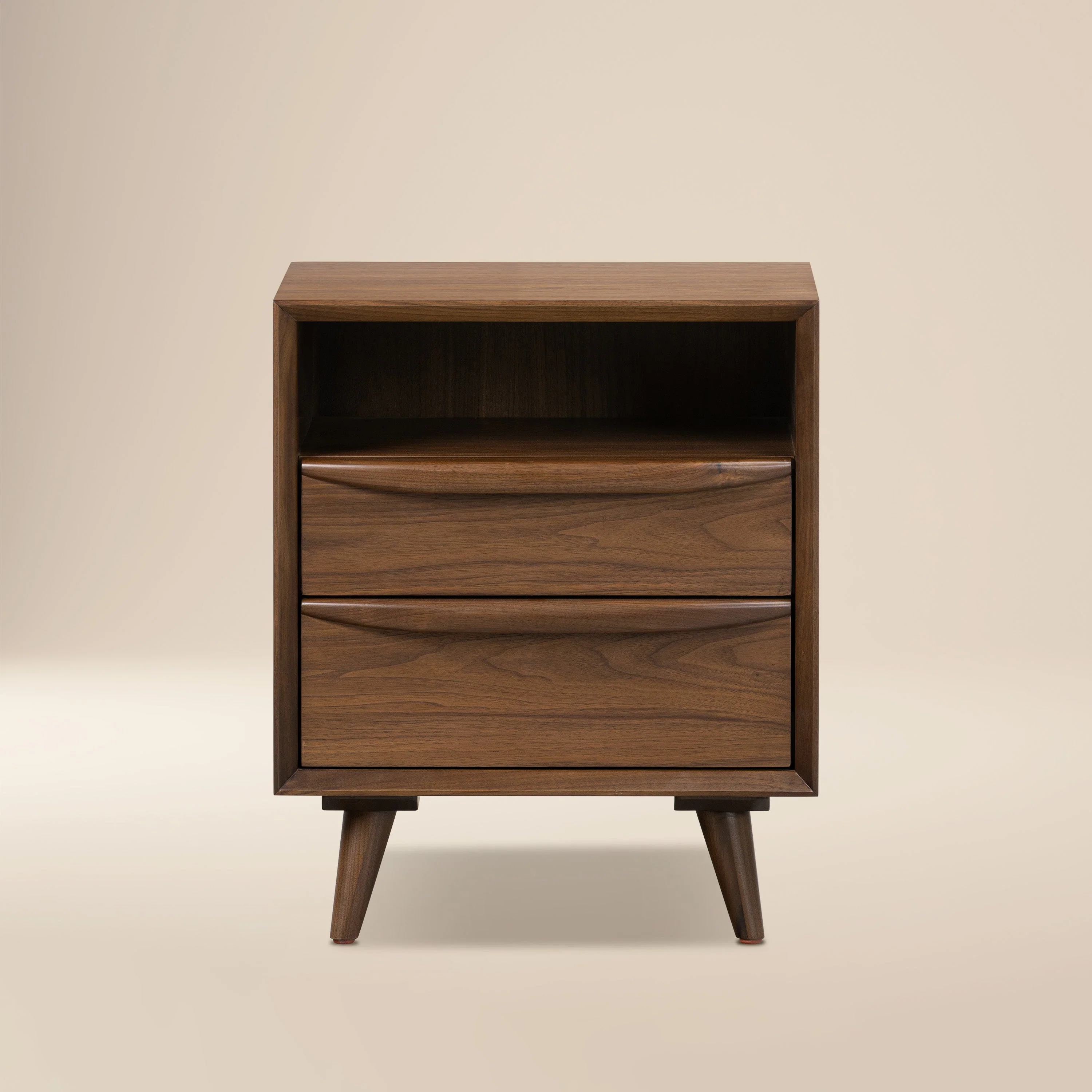 Mid-Century Modern Walnut Walnut Wood Nightstand with Solid Walnut