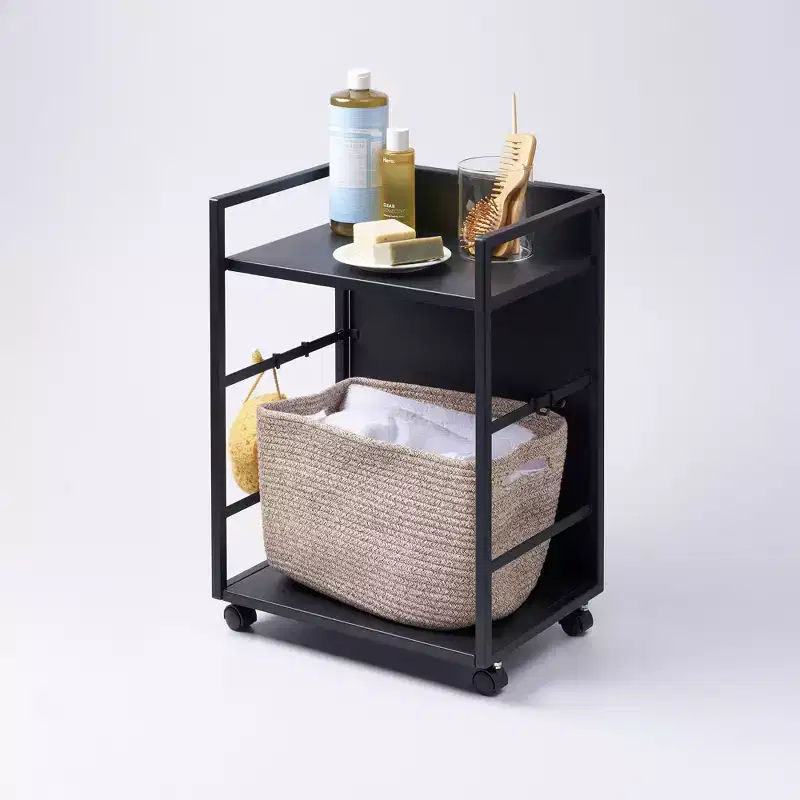 Two-Tier Steel Hideaway Rolling Storage Cart with Panel