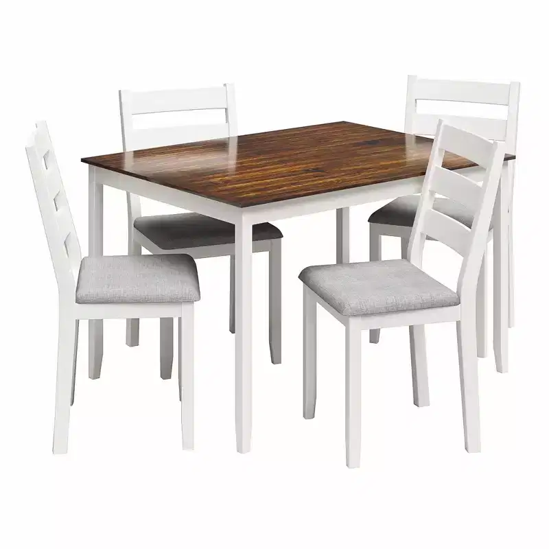 DHP Reila 5-Piece Wood Dining Room Tablex, White/Walnut