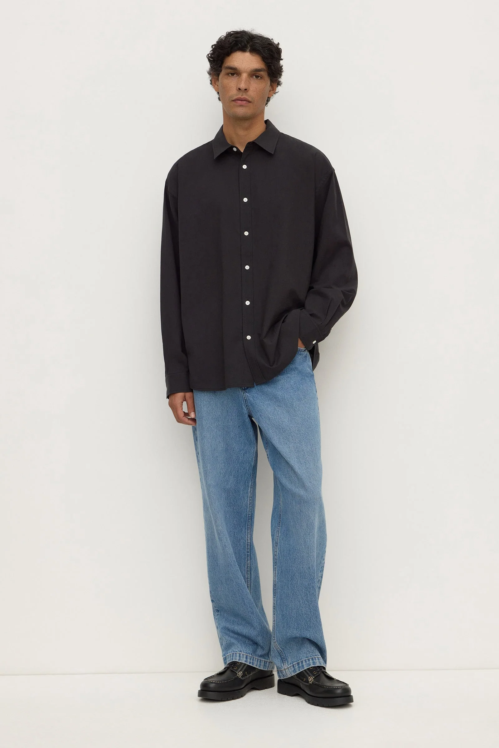 Black Cotton Voile Long Sleeve Shirt