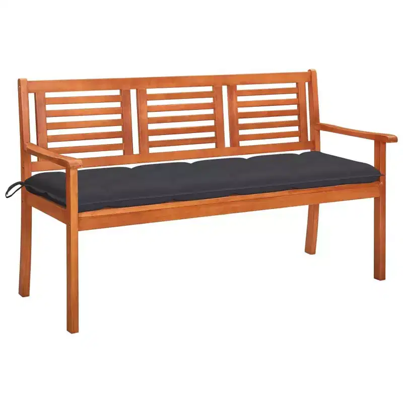 vidaXL Outdoor Patio Bench, Wooden Bench Loveseat Chair with Cushion, Garden Bench for Balcony Poolside Porch, Farmhouse Style, Solid Wood Eucalyptus