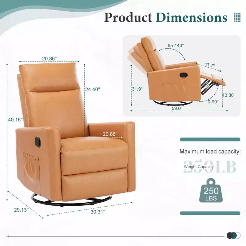 Swivel Recliner Chair,Glider Nursery Chair with Extra Large Footrest,High Back,Deep Seat,Brown Accent Chair for Living Room,Nursery,Bedroom