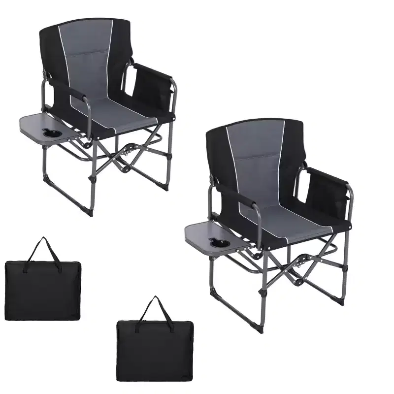 2-Pack Oversized Folding Director's Chairs, Heavy Duty Portable Camping Chairs with Side Table and Storage Pocket, Supports 400 lbs