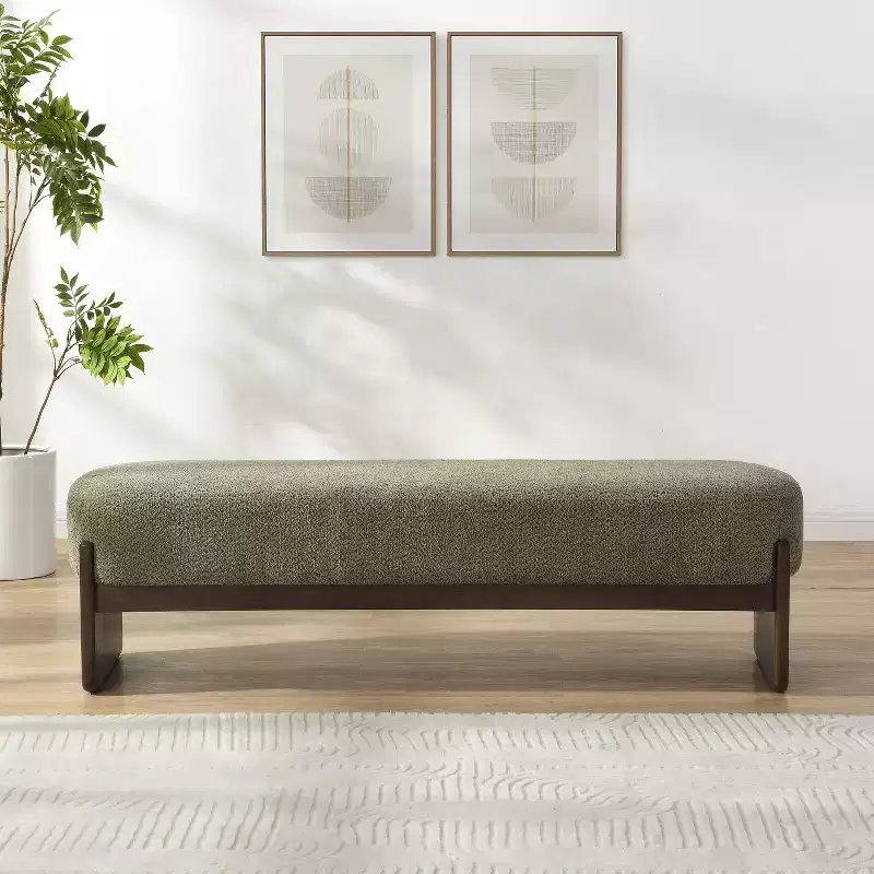 Gray Loop Yarn Upholstered Rectangle Ottoman, Seats 1