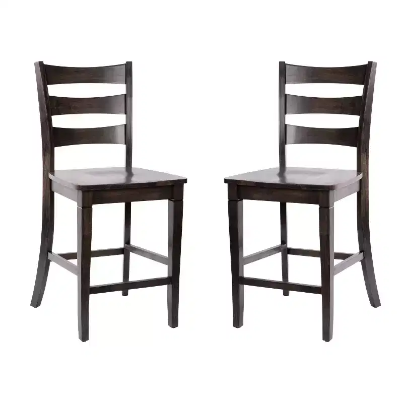 Merrick Lane Set of Two Classic Wooden Ladderback Counter Height Barstools with Solid Wood Seats