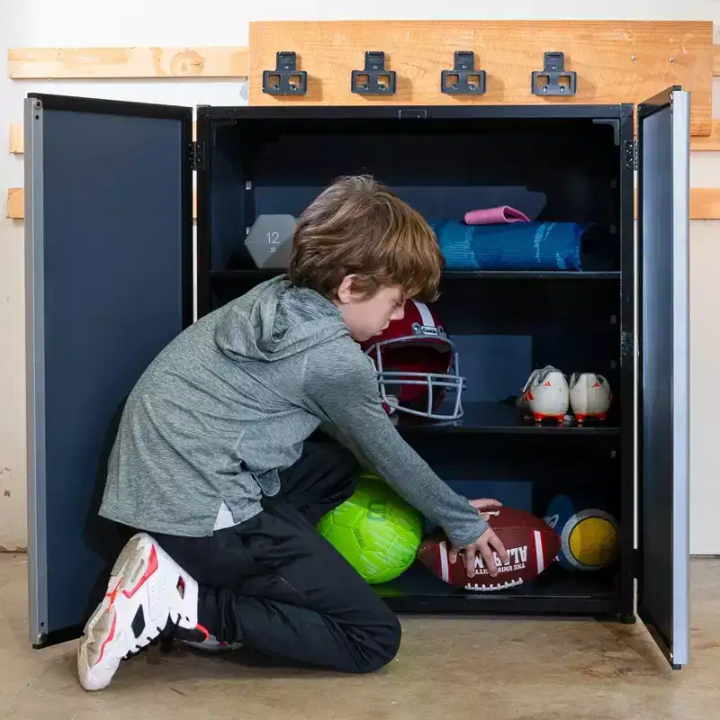 Freestanding Stackable Garage Cabinet – Black & Gray, 100 lb Capacity