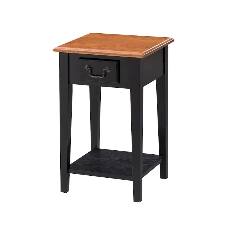 Medium Oak / Slate Black / White One-Drawer Square Side Table with Bottom Shelf