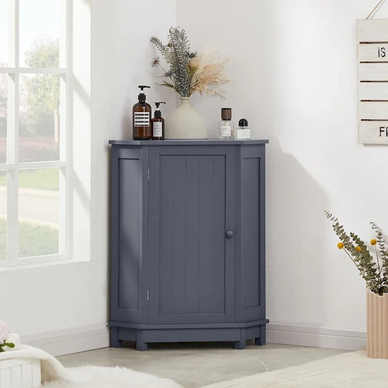 Modern Bathroom Cabinet Triangle Corner Storage Cabinet with Adjustable Shelf, MDF Board