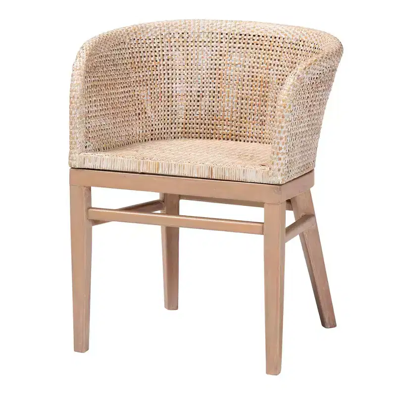Papua Rattan Dining Chair: Mahogany Frame, Bohemian Design, Rounded Backrest