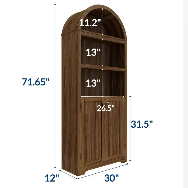 72 Tall Arched Pantry Cabinet, Kitchen Pantry Cabinet with Adjustable Shelf & Handles, Wood Storage Cabinet for Dining Room, Kitchen, Living Room