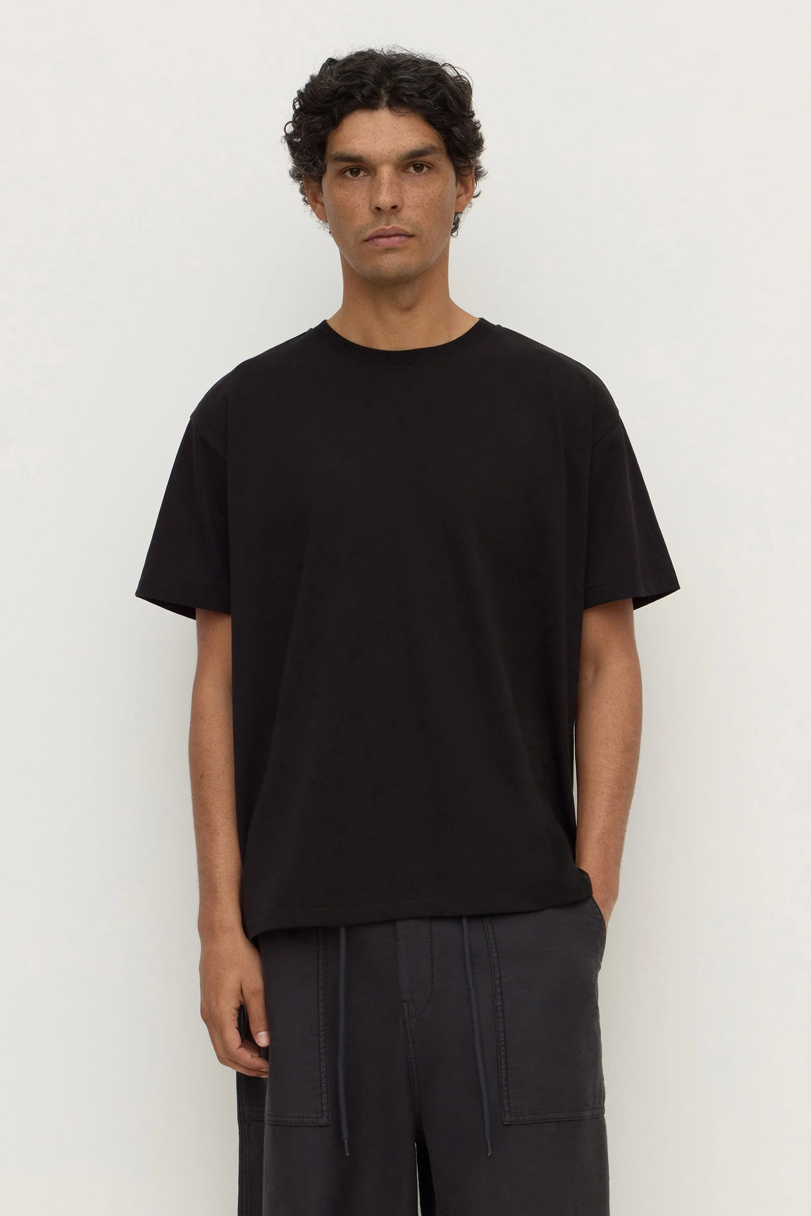 True Black Cropped Cotton Tee