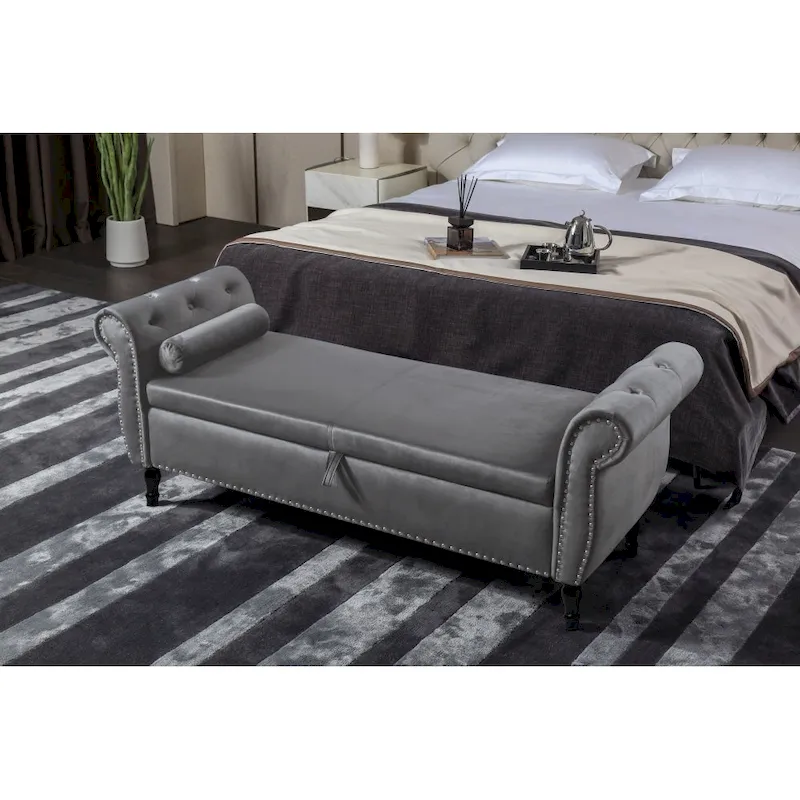 63 Velvet Multifunctional Storage Rectangular Sofa Stool