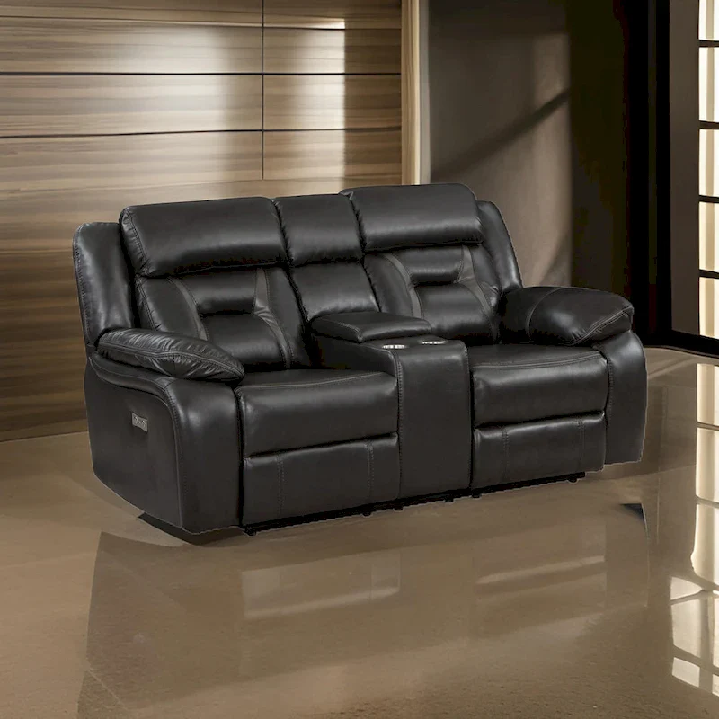 76 Inch Power Dual Recliner Loveseat, Cupholders, Gray Faux Leather