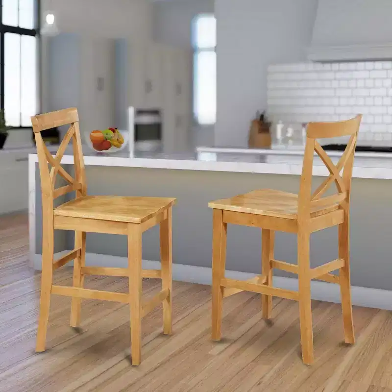 41.5 in.H Brown Finish High Back Wooden Counter Barstool in Rectangle Shape with Wood Unupholstered