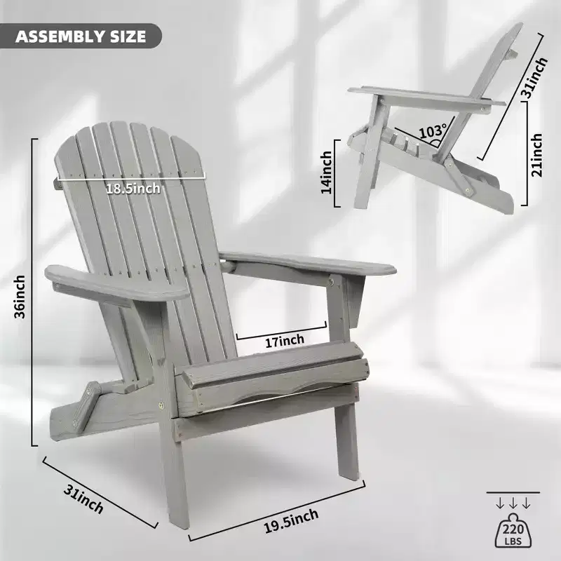 Folding Cedar Wood Adirondack Chairs, Embossed Wood Grain Outdoor Patio Lounge Seating for Garden