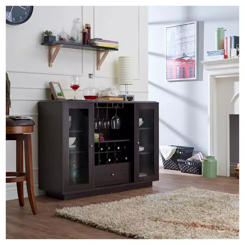 24/7 Shop At Home Candie Modern Multi-Storage Dining Buffet with Glass Cabinets Espresso