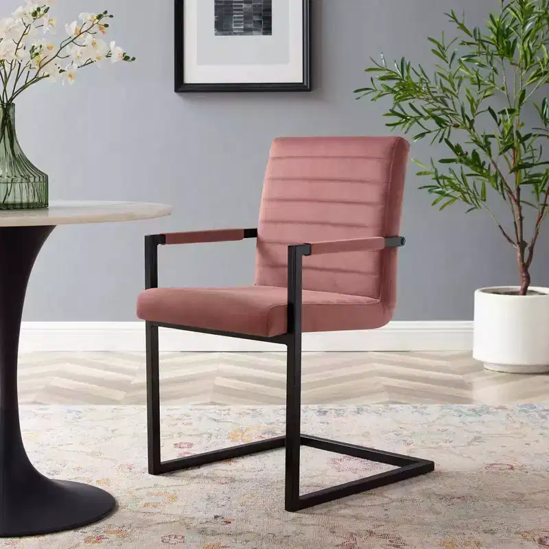 Set of 2 Savory Dining Performance Velvet Armchairs, Dusty Rose, Metal Legs, No Assembly Required