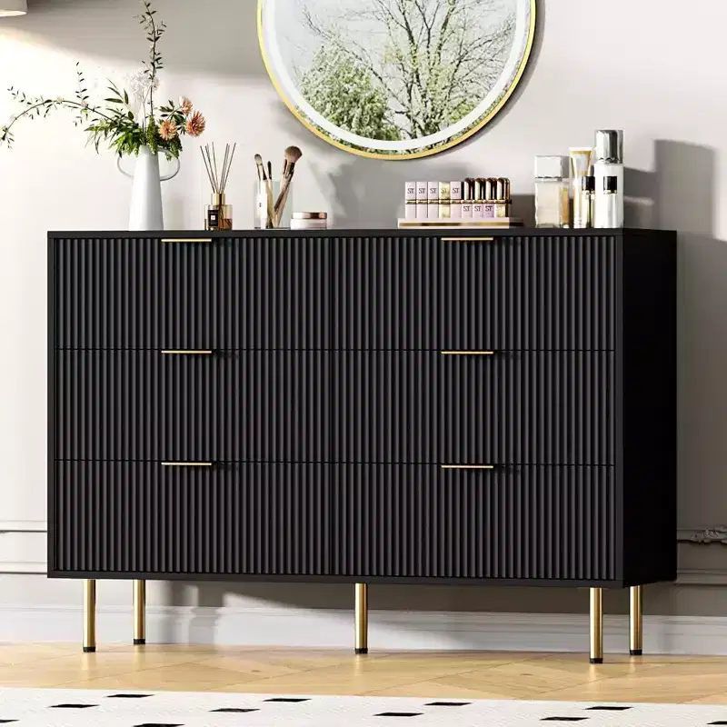 COZONY 6-Drawer Dresser with Fluted Design, Modern Wood Storage Cabinet, Wide Drawer Chest for Bedroom Living Room Entryway