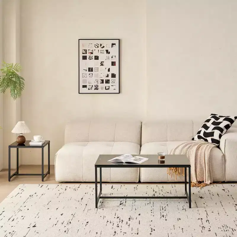 Black Tempered Glass Coffee Table with Metal Legs, Modern Center Table for Living Room