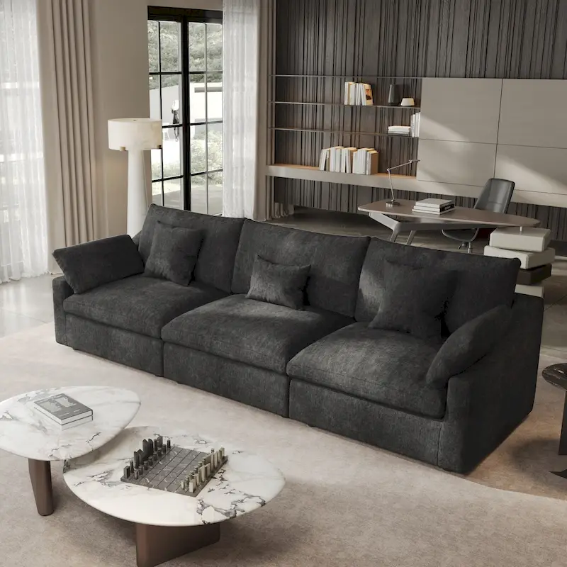 Black/Grey/White/Khaki Modular Linen Sectional Sofa, 3-Seater