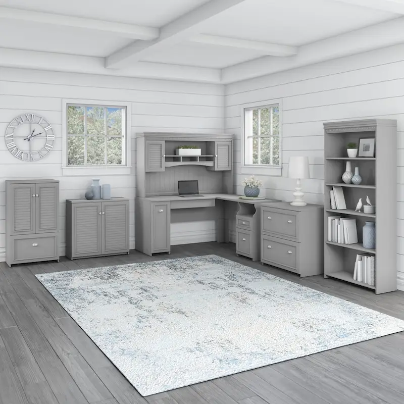 Fairview 60W Desk with Hutch, Cabinet and Bookcase by Bush Furniture